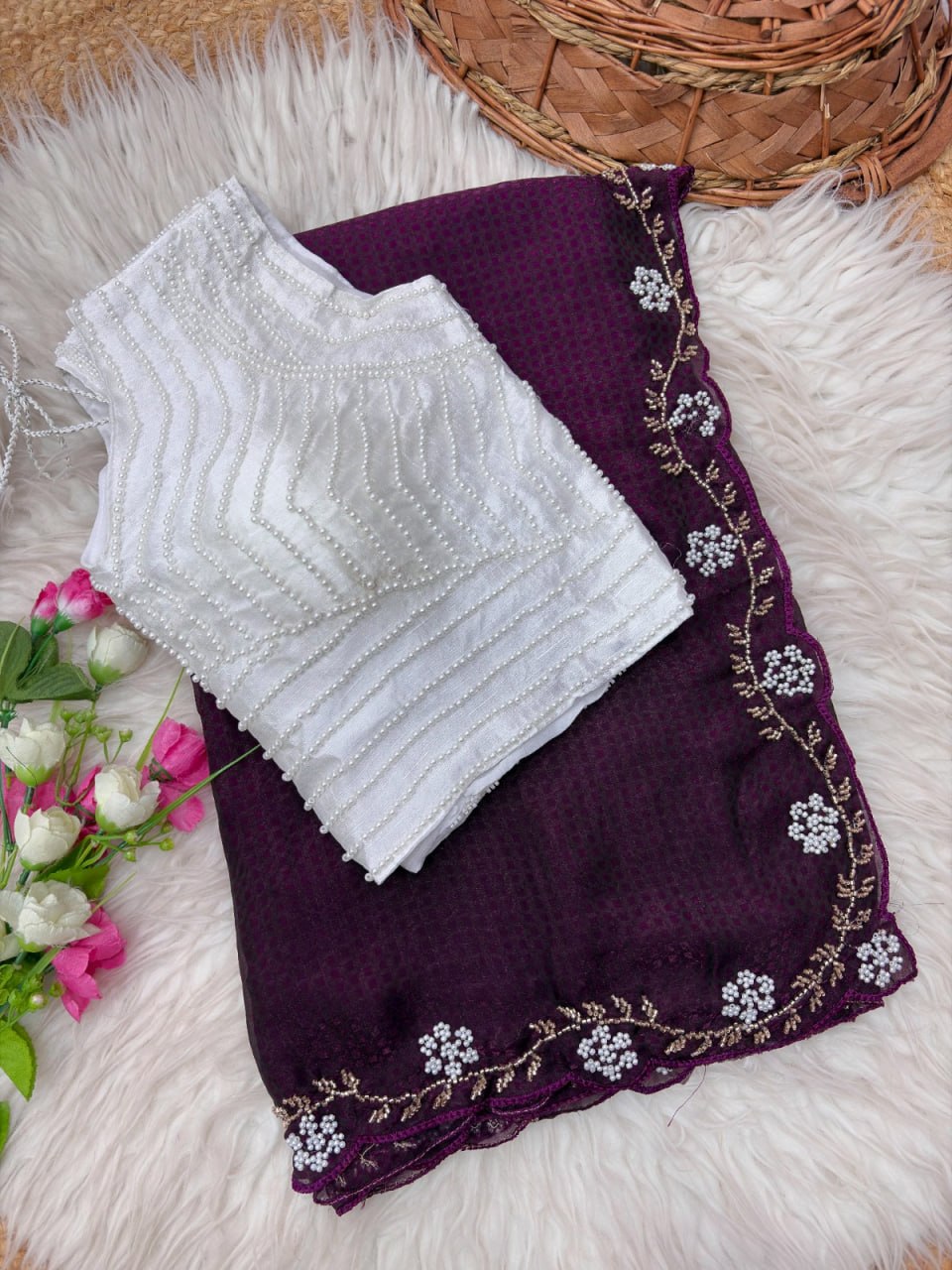 Ocean Grace Space Silk Saree -  WINE