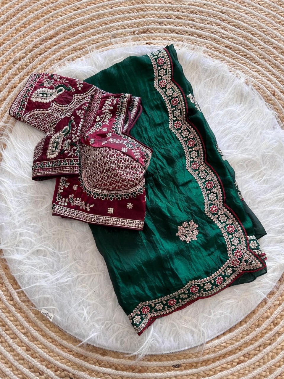 Royal Midnight Sequence Saree -GREEN
