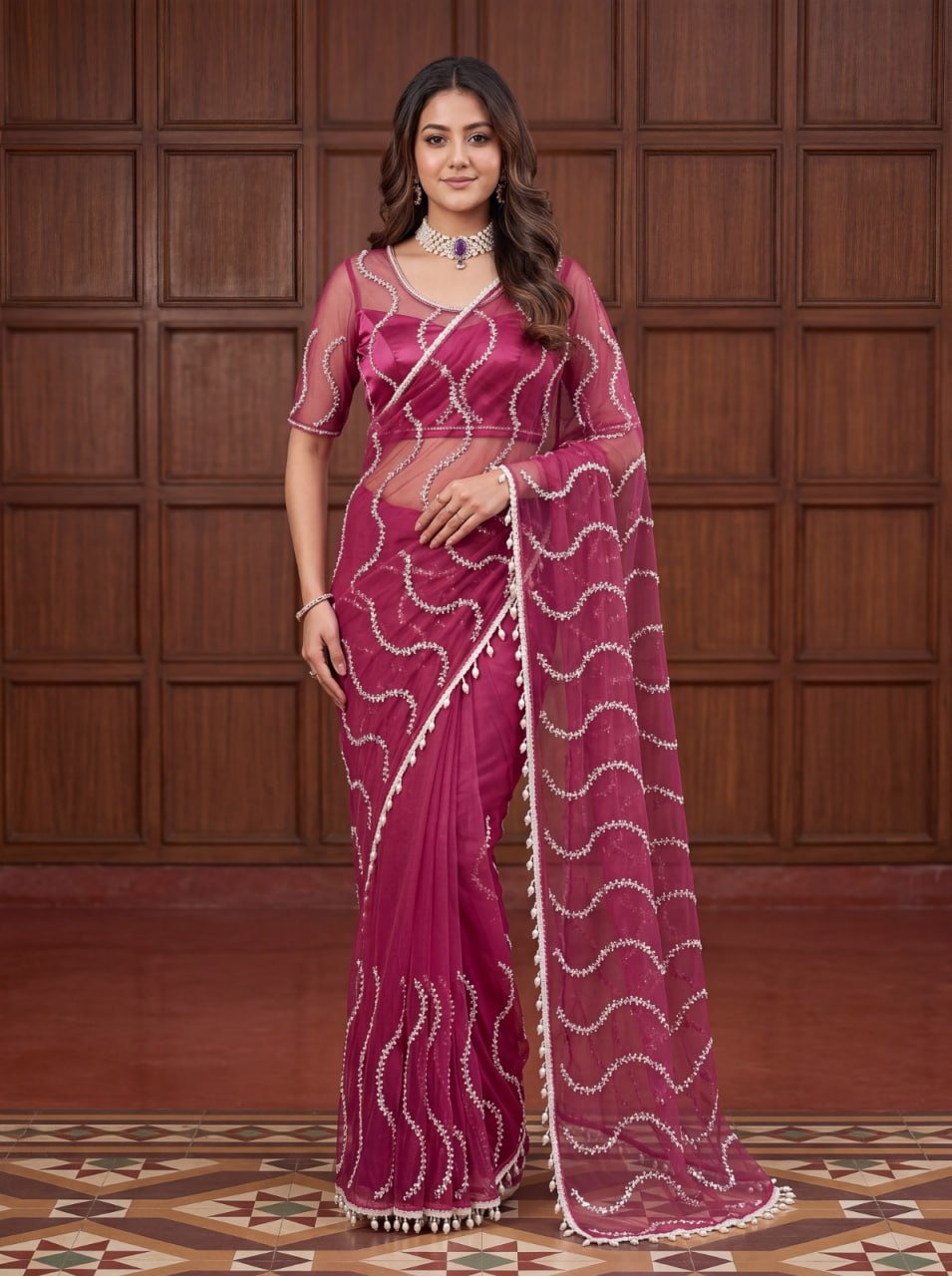 Blush Elegance Designer Saree - DARK PINK