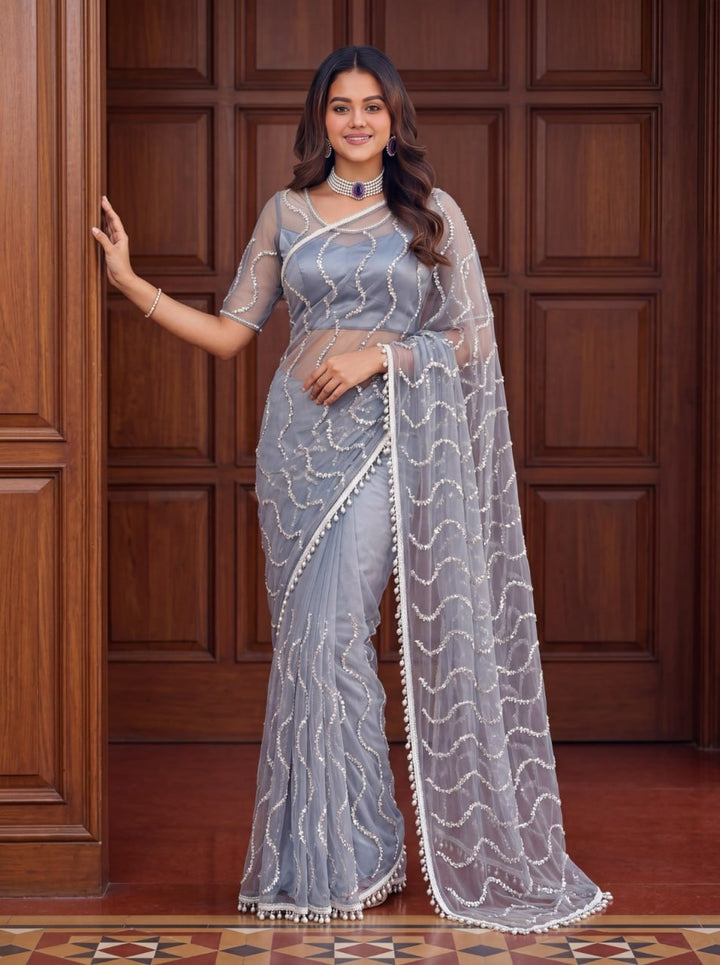 Blush Elegance Designer Saree - GREY