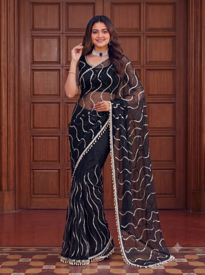 Blush Elegance Designer Saree - BLACK