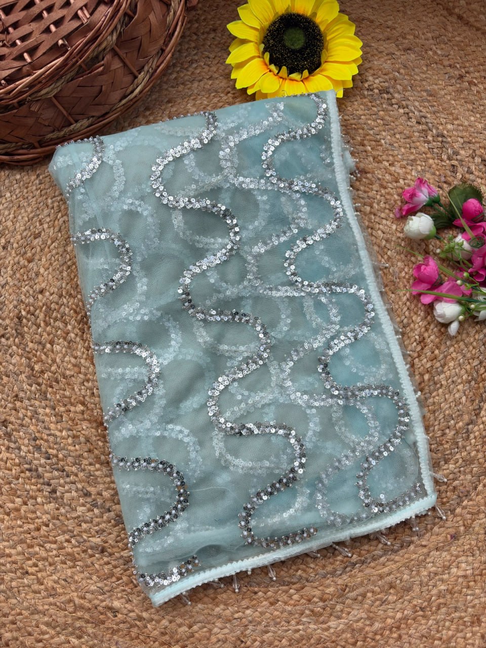 Blush Elegance Designer Saree - SKY