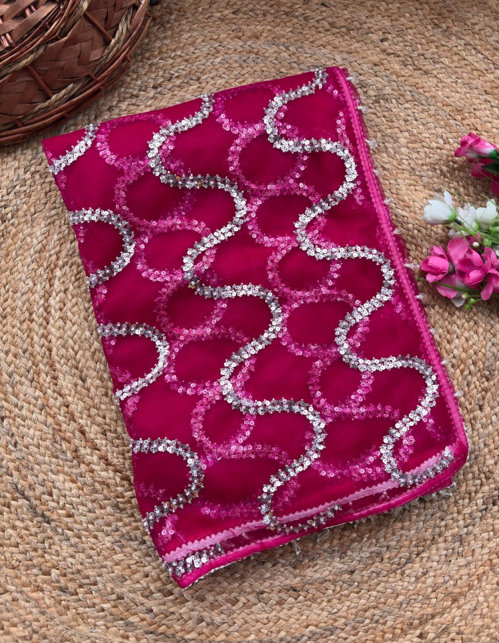 Blush Elegance Designer Saree - DARK PINK