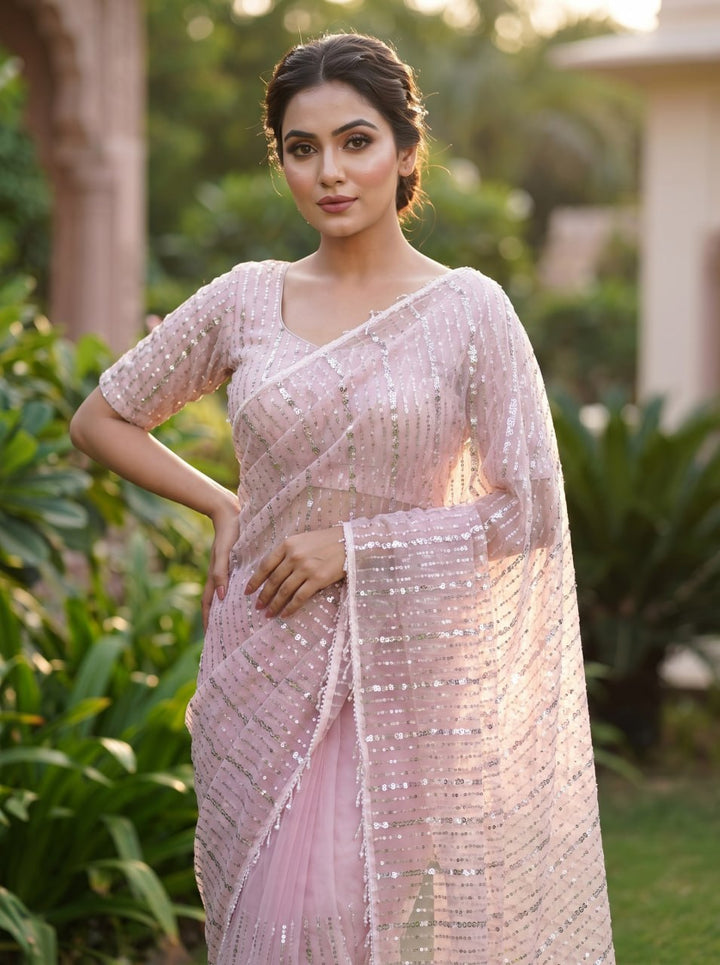Crystal Mist Designer Saree - PINK