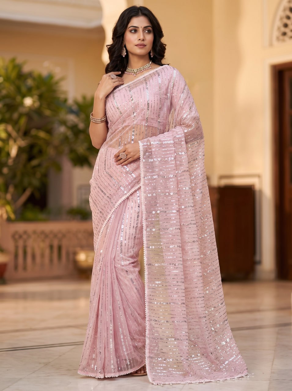 Crystal Mist Designer Saree - PINK