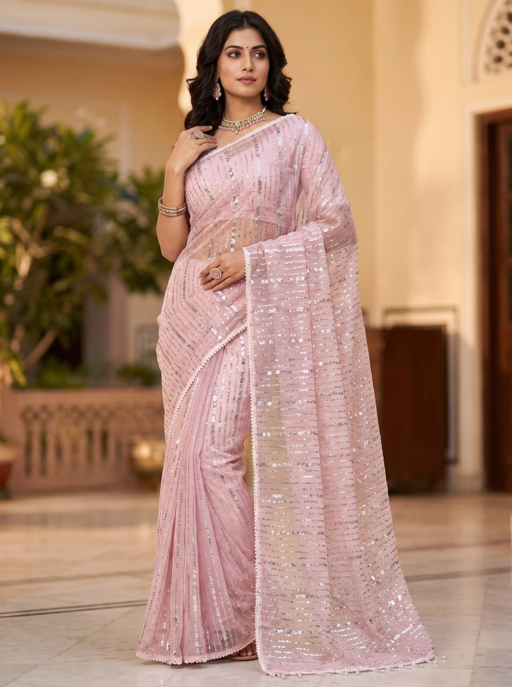 Crystal Mist Designer Saree - PINK