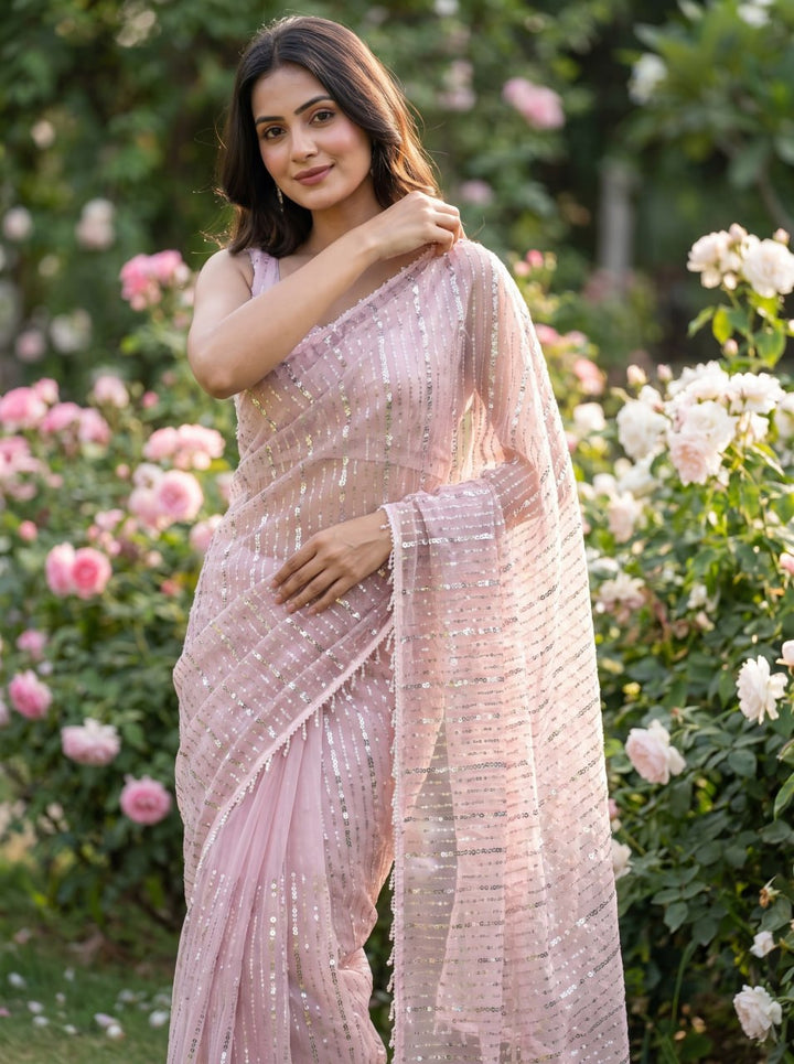 Crystal Mist Designer Saree - PINK