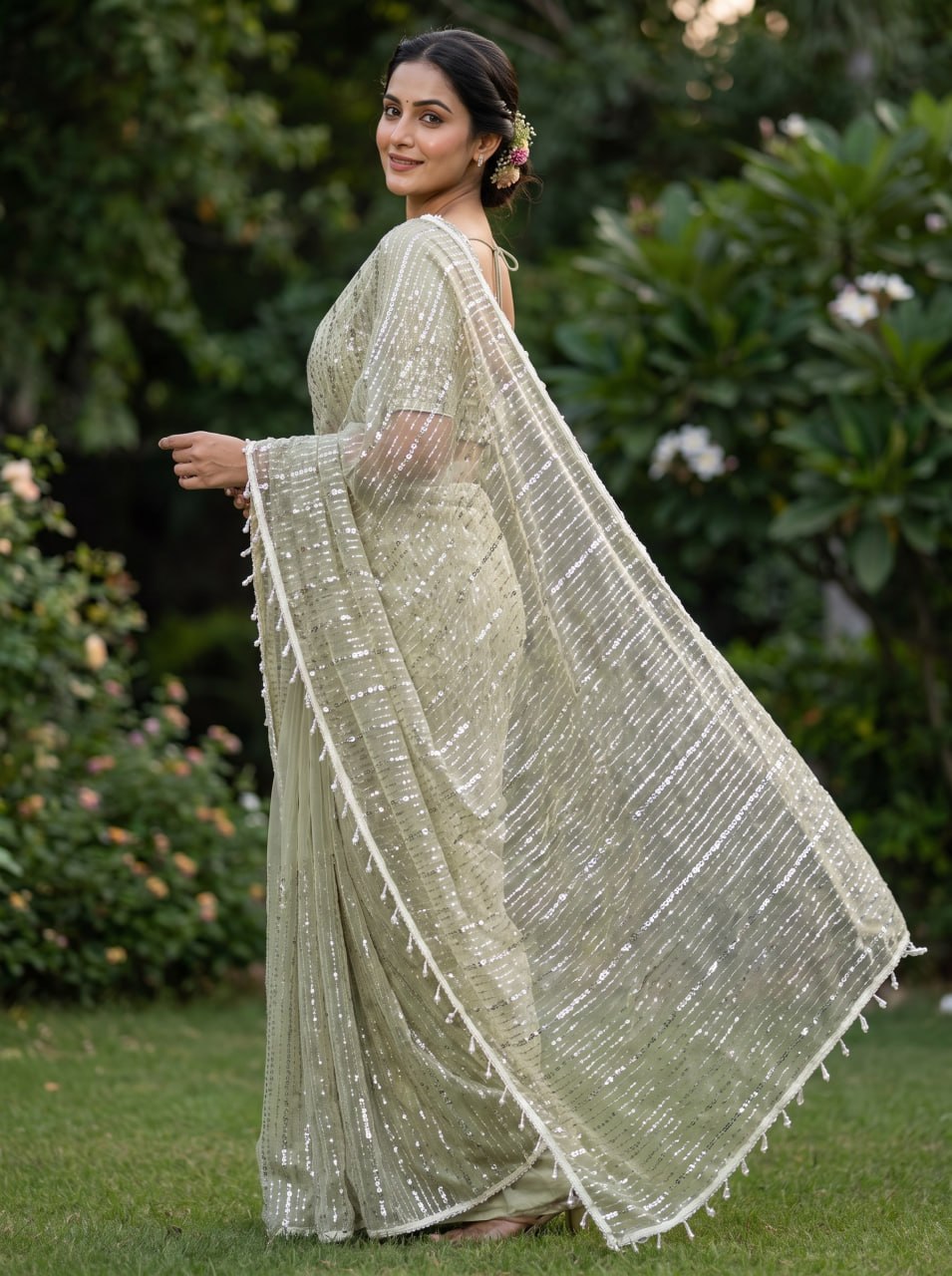 Crystal Mist Designer Saree - PISTA