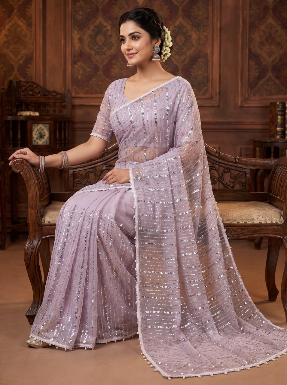 Crystal Mist Designer Saree - LIGHT PURPLE