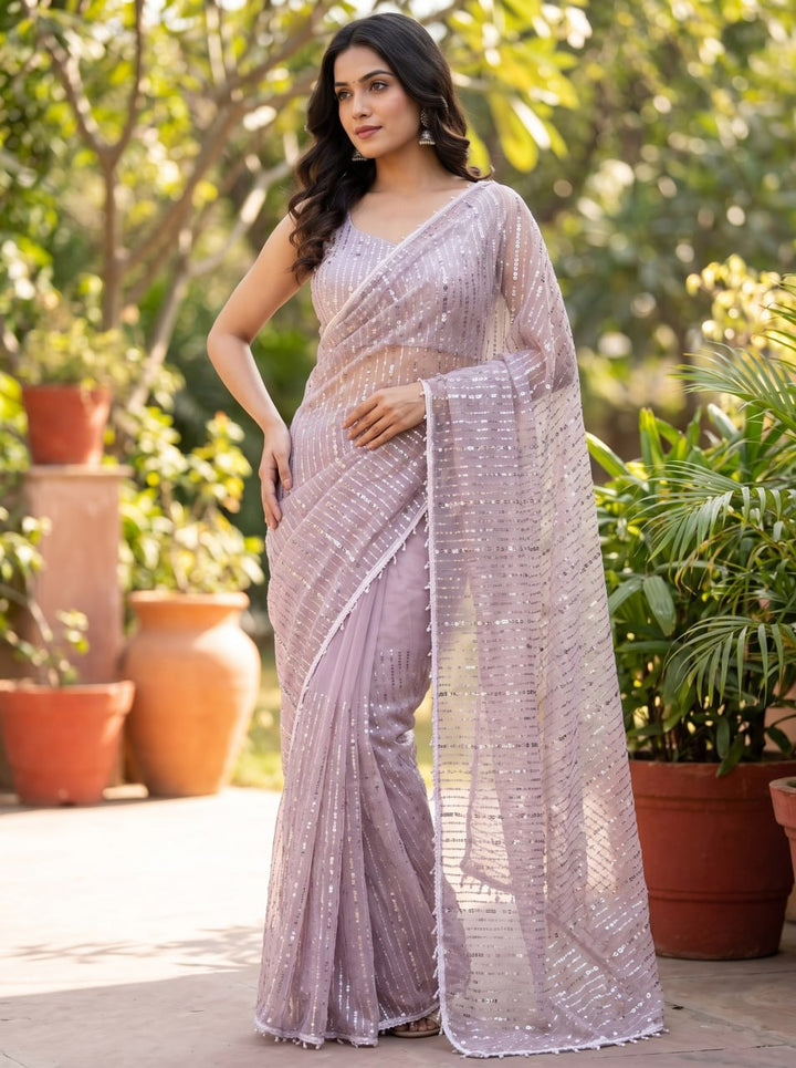 Crystal Mist Designer Saree - LIGHT PURPLE