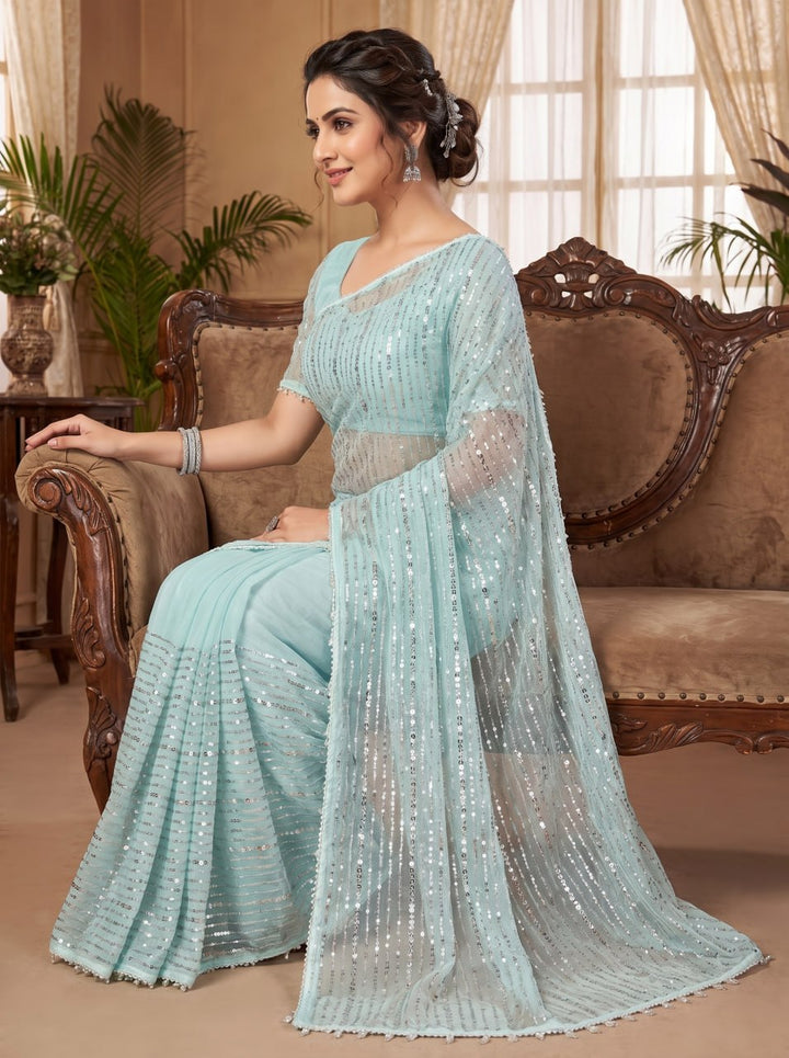 Crystal Mist Designer Saree -SKY BLUE