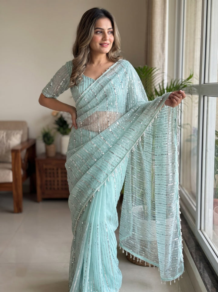 Crystal Mist Designer Saree -SKY BLUE