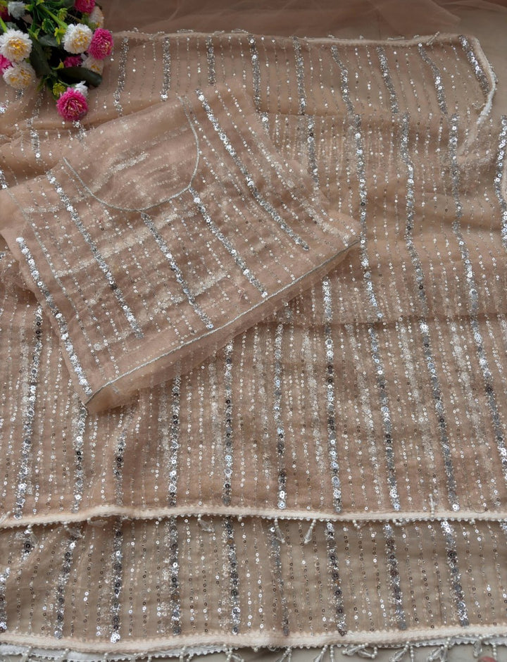 Crystal Mist Designer Saree - CREAM