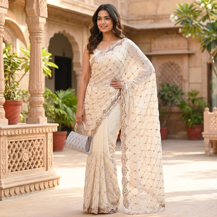 Royal Amethyst Elegance Saree - WHITE