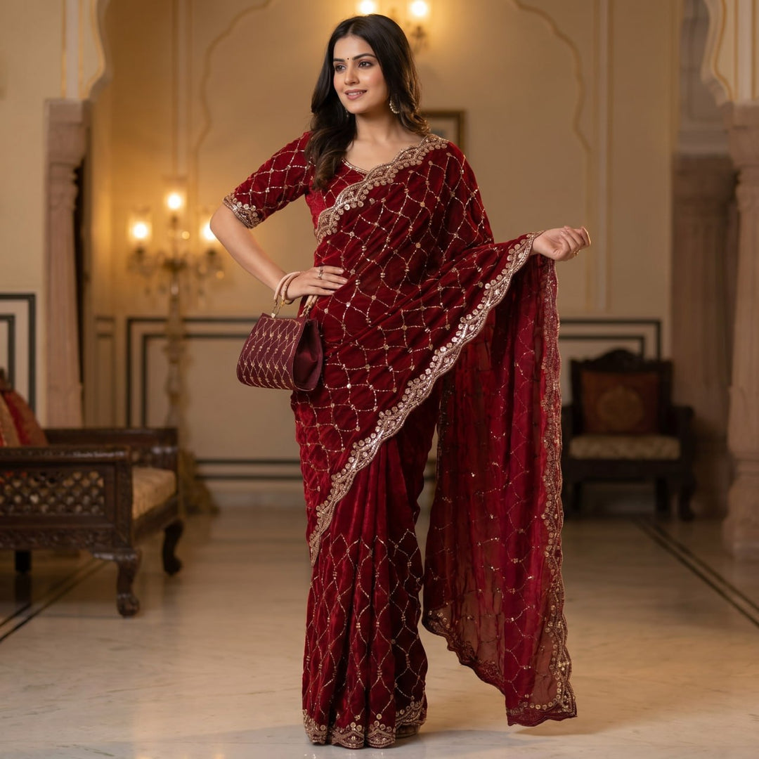 Royal Amethyst Elegance Saree - MAROON