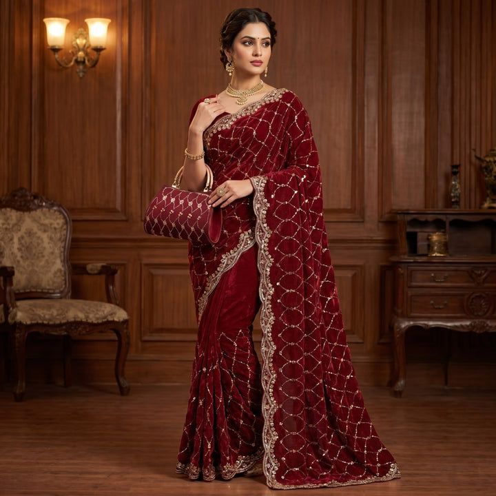 Royal Amethyst Elegance Saree - MAROON