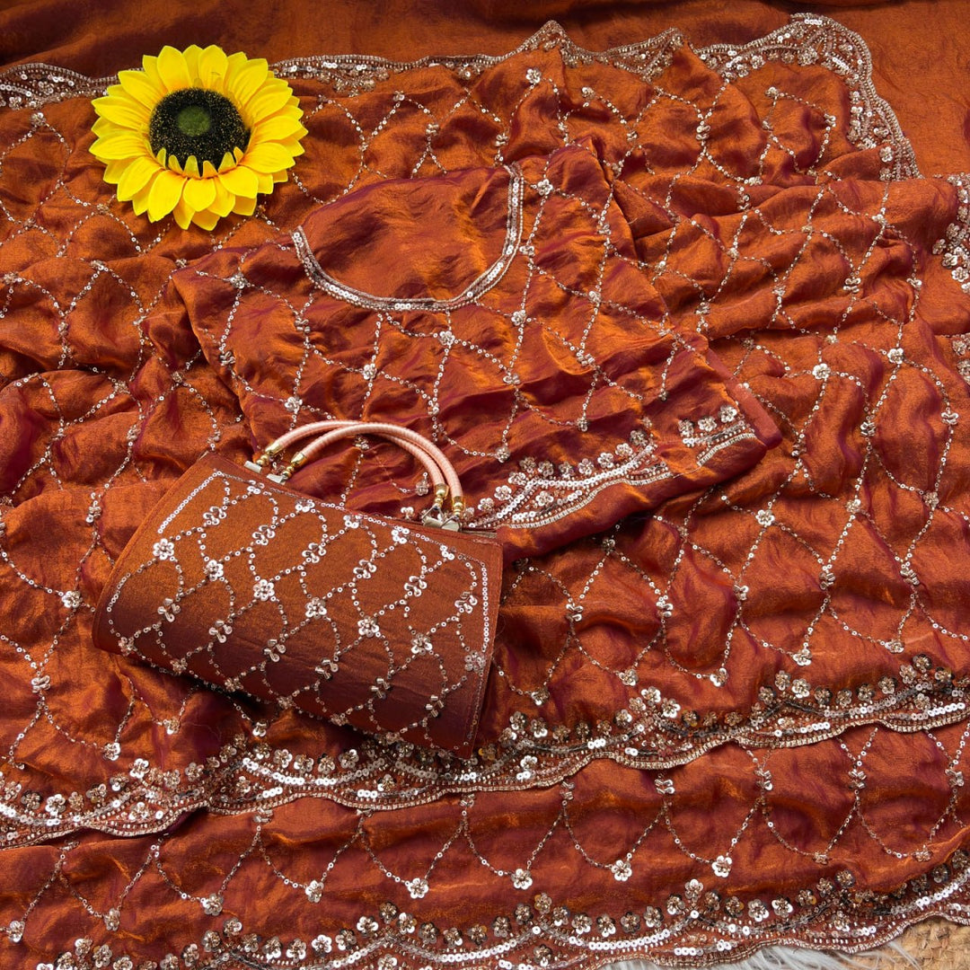 Royal Amethyst Elegance Saree - DARK ORANGE
