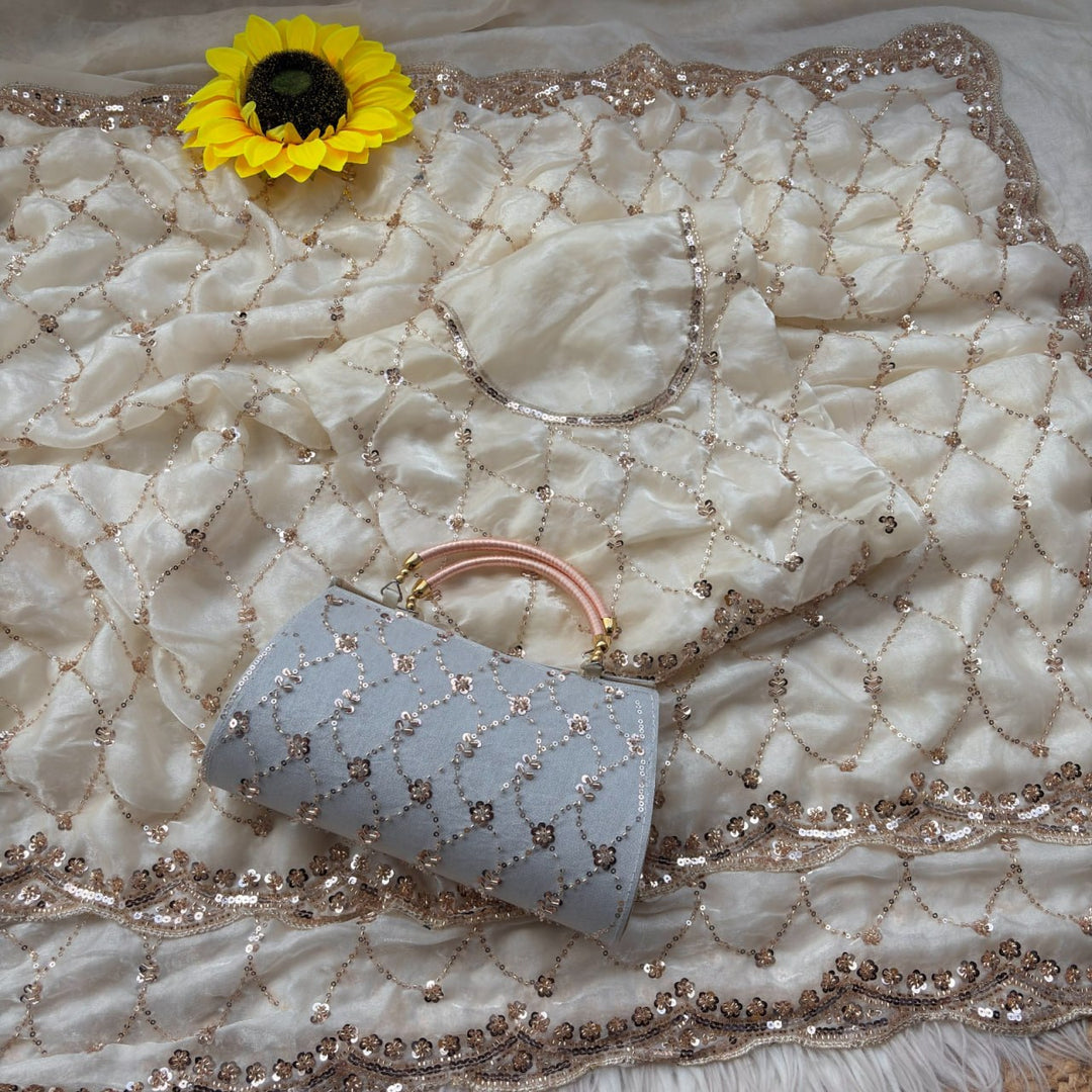 Royal Amethyst Elegance Saree - WHITE