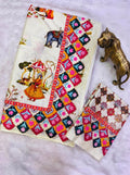 Rajwadi Heritage Print Soft Chinnon Saree  - WHITE