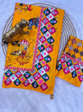Rajwadi Heritage Print Soft Chinnon Saree  -YELLOW