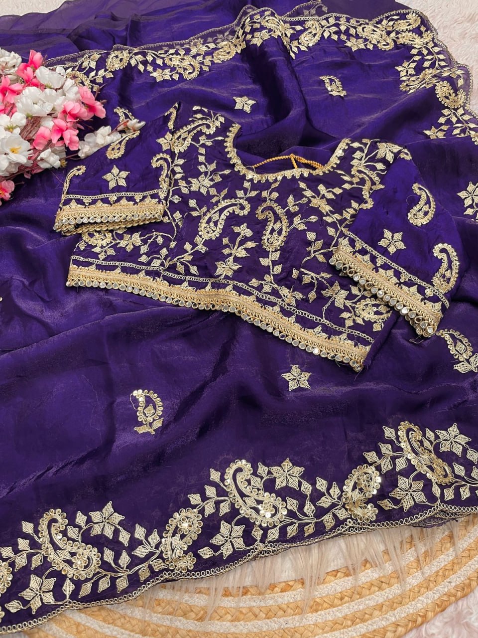 Diamond Drape Satin Saree - PURPLE