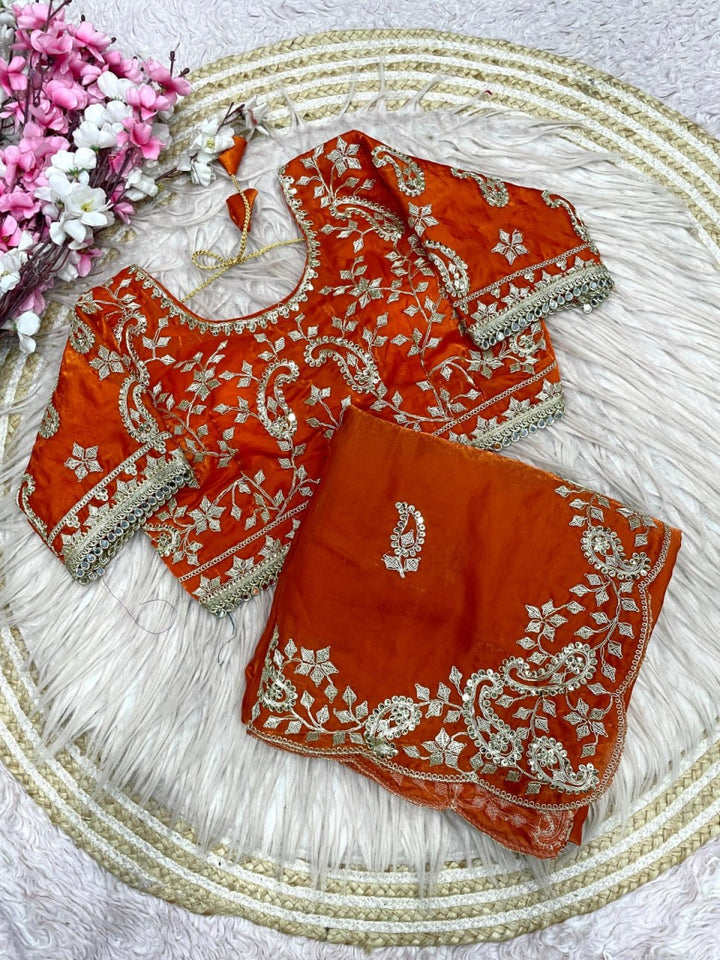 Diamond Drape Satin Saree - ORANGE