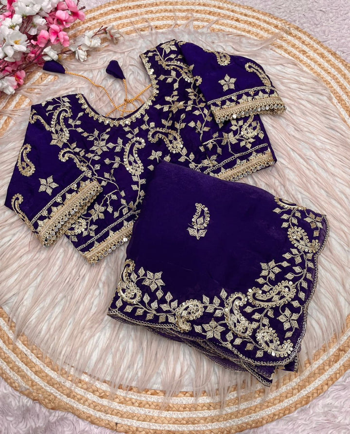 Diamond Drape Satin Saree - PURPLE