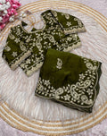 Diamond Drape Satin Saree - MAHENDI