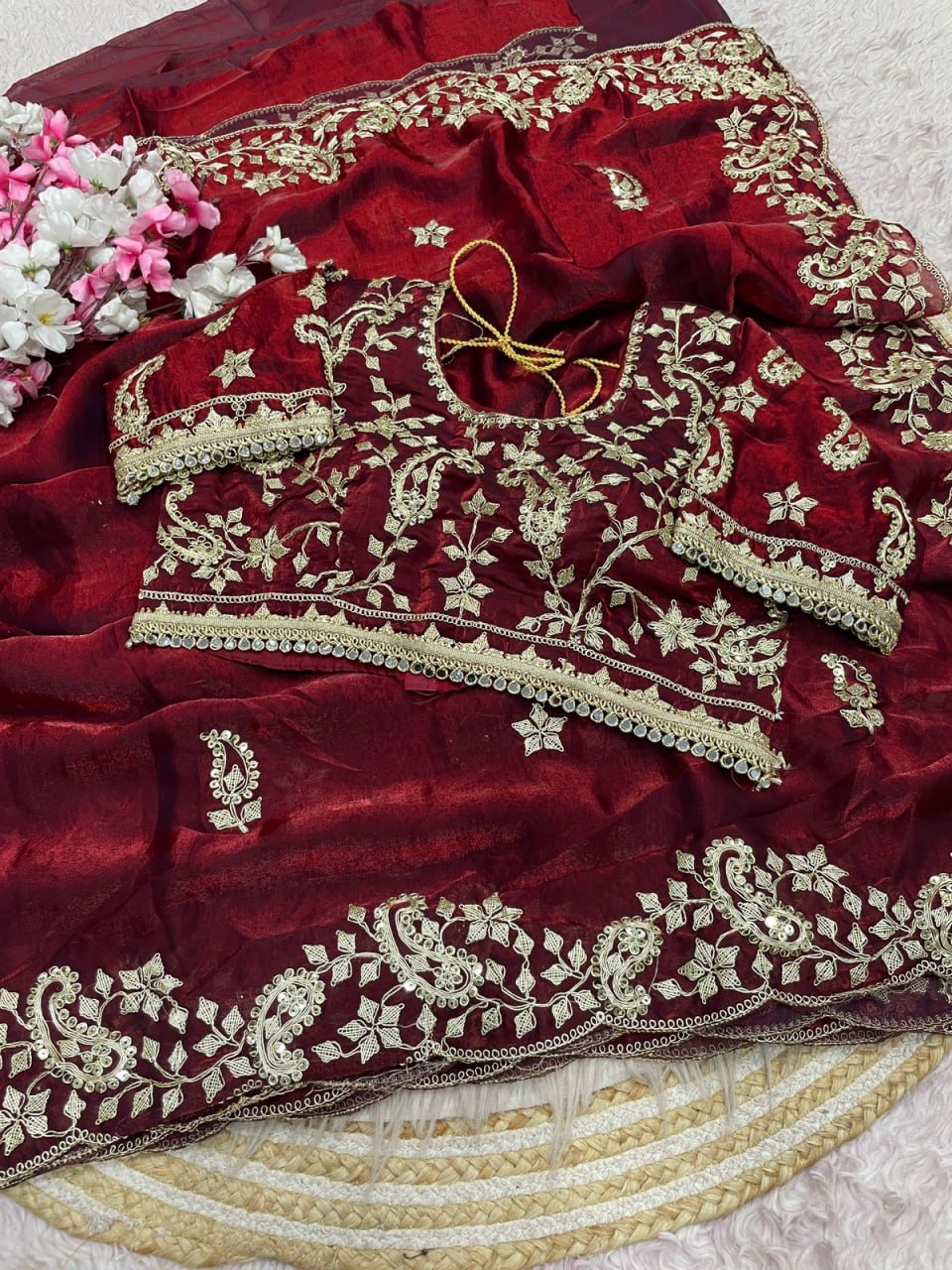 Diamond Drape Satin Saree - MAROON