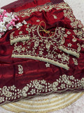 Diamond Drape Satin Saree - MAROON