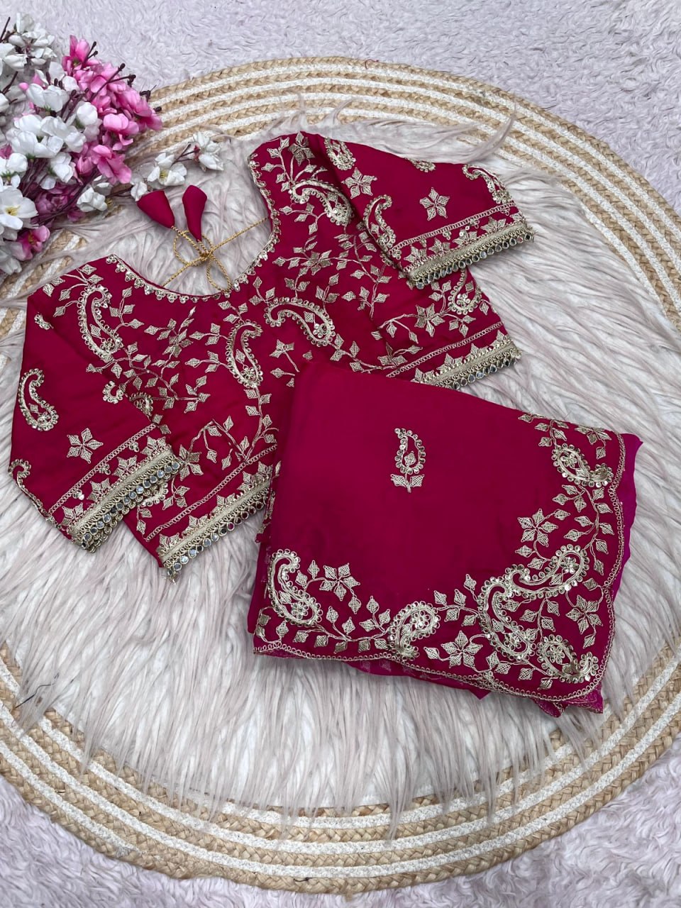 Diamond Drape Satin Saree - PINK