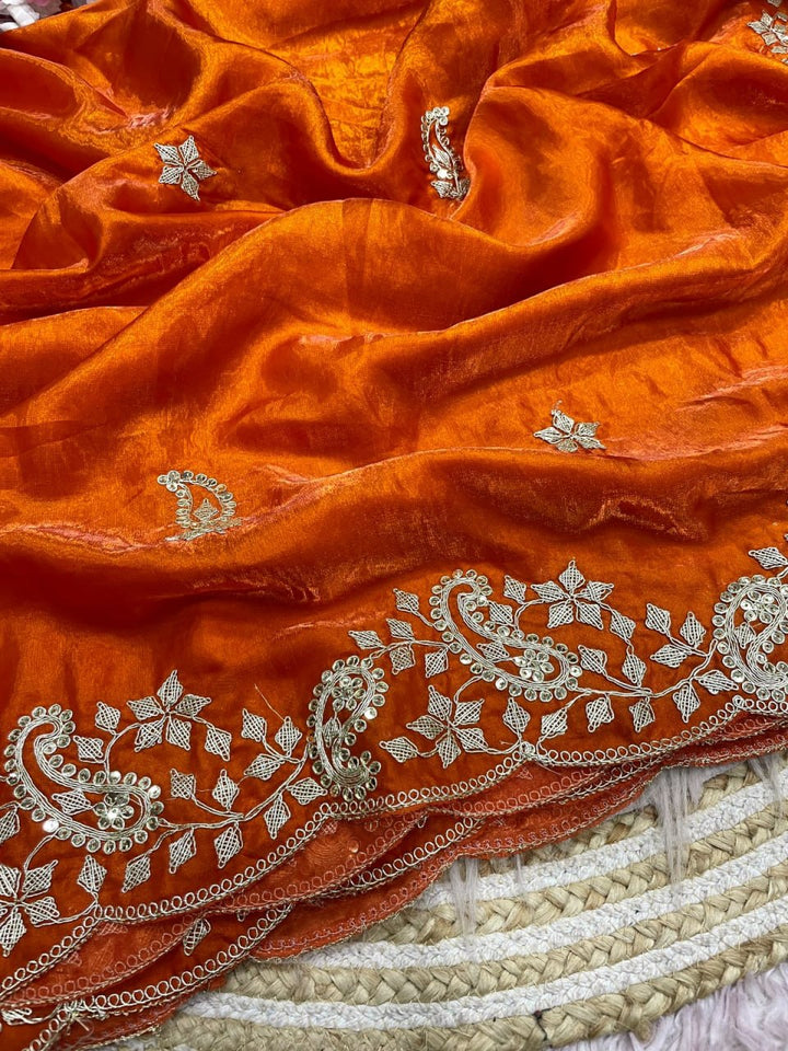 Diamond Drape Satin Saree - ORANGE