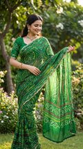 Rajasthani Bandhani Style Georgette Saree- MAHENDI GREEN