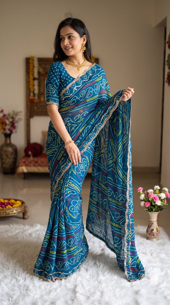 Rajasthani Bandhani Style Georgette Saree-  RAMA