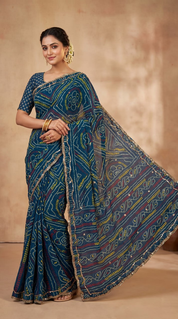 Rajasthani Bandhani Style Georgette Saree-  RAMA