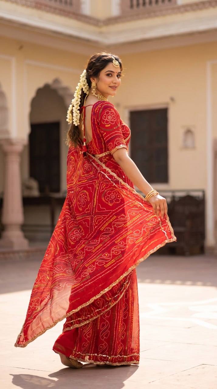 Rajasthani Bandhani Style Georgette Saree-   RED