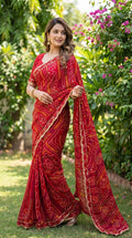 Rajasthani Bandhani Style Georgette Saree-   RED