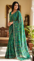 Rajasthani Bandhani Style Georgette Saree- GREEN