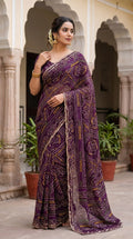 Rajasthani Bandhani Style Georgette Saree-  WINE