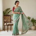 Royal Aqua Peacock Embroidered Silk Saree - PISTA