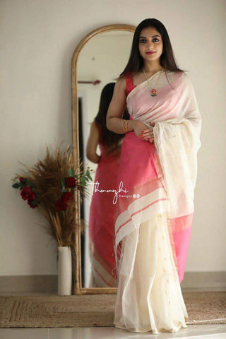 Pure Linen Silk Saree With Multi Thread Blouse