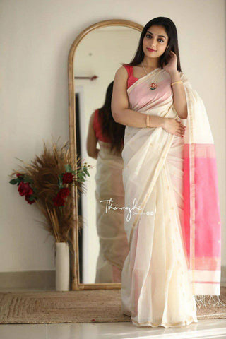 Pure Linen Silk Saree With Multi Thread Blouse