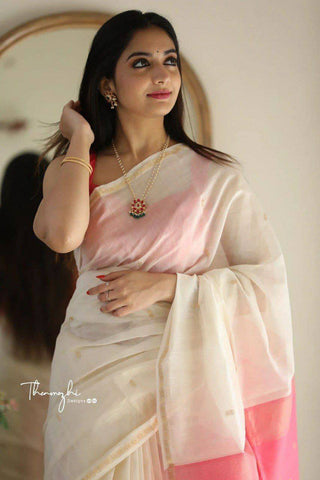 Pure Linen Silk Saree With Multi Thread Blouse