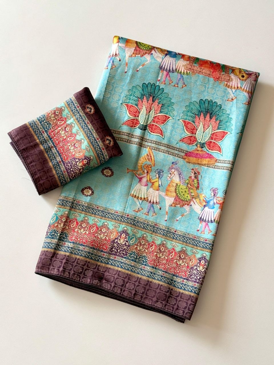 Royal Heritage Digital Print Saree - OCEAN BLUE