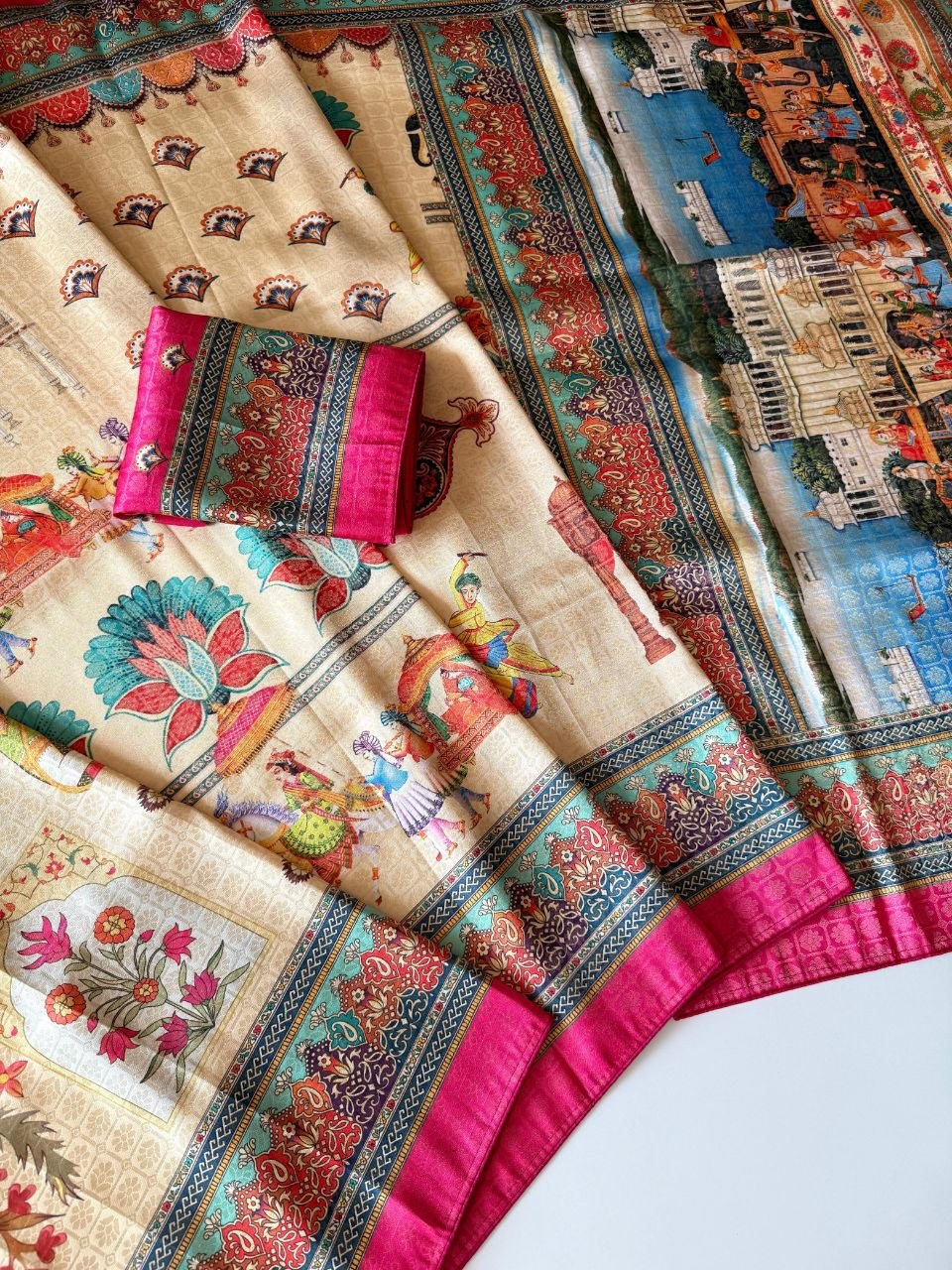 Royal Heritage Digital Print Saree PINK