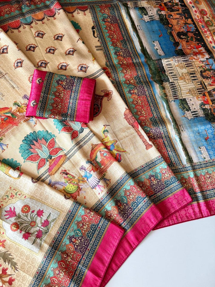 Royal Heritage Digital Print Saree PINK