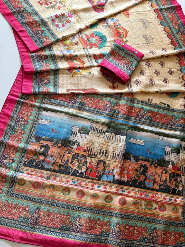 Royal Heritage Digital Print Saree PINK