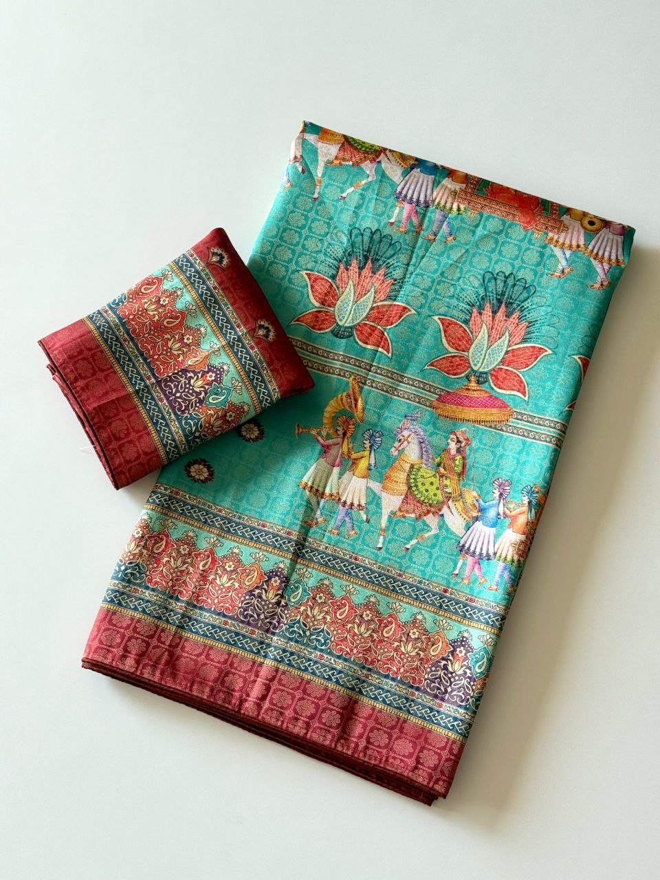 Royal Heritage Digital Print Saree - SKY BLUE