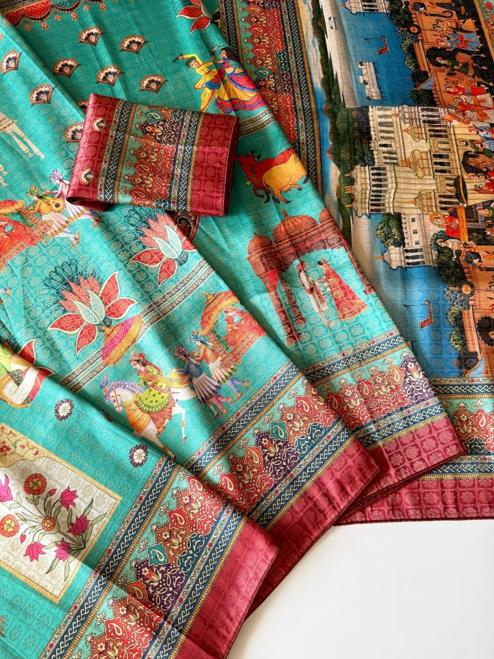 Royal Heritage Digital Print Saree - SKY BLUE