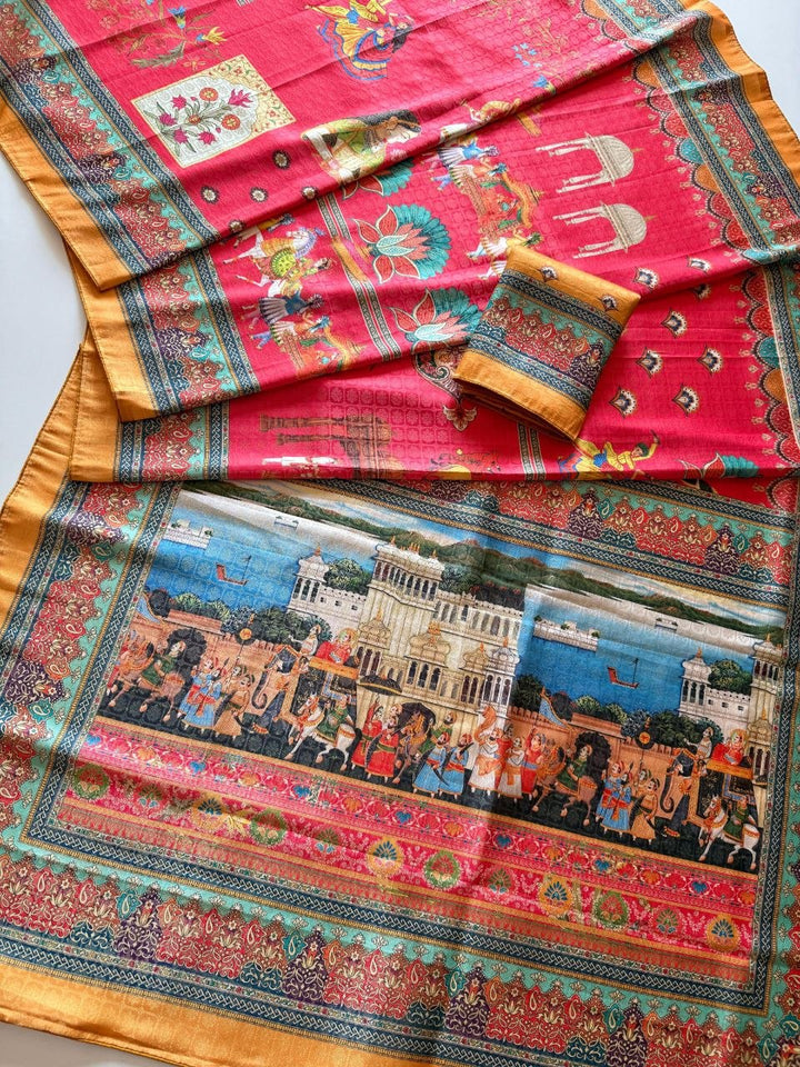 Royal Heritage Digital Print Saree - YELLOW